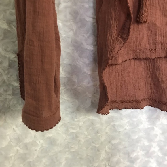 Free People On the Island Bell Sleeve Top XS Lace Crochet Fishnet - Picture 2 of 8